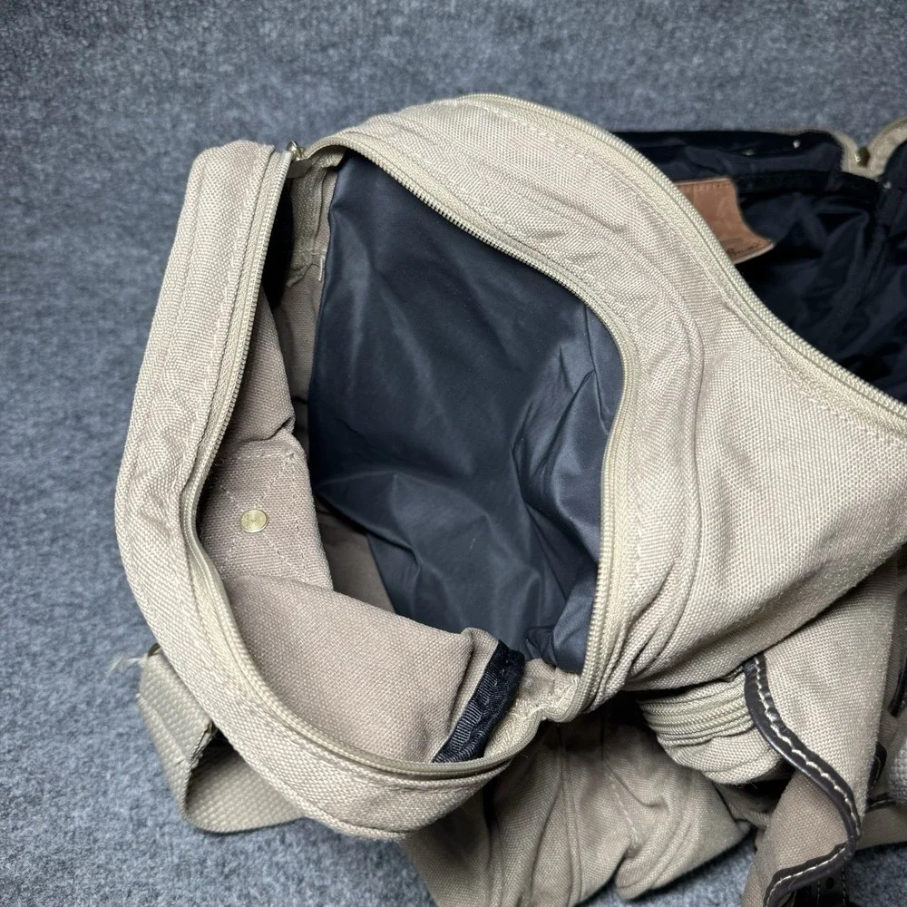 VTG Eddie Bauer Duffle Bag Canvas Leather Trim Ford Travel Utility Weekender
